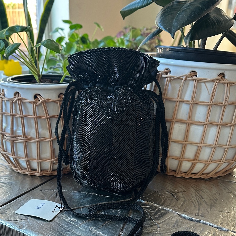 Magid Elegant Black Beaded Mini Bag